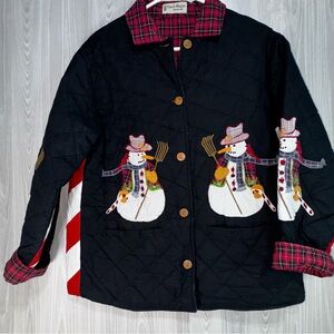 VTG Patch Magic Snowman Jacket  Applique Quilted Patchwork Coat Winter Christmas